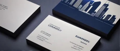 Modern business card, sleek design, silver font, dark blue background, architectural firm logo, 3D building model, glass and steel texture, cityscape at dusk, skyscrapers in the distance, subtle grid 