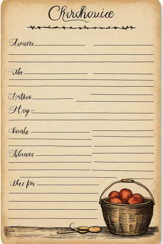 Compose a rustic handwritten recipe card with a charming handwriting font for a farmhouse kitchen.,recipe book,recipes,recipe,chores,menu,bladder cherry,cheque guarantee card,christmas menu,groundcher