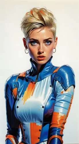 bright and saturated colors, suit, no background, background white. short hair, blonde, big eyes, blue eyes. American style drawing 11.,American style drawing of Australian woman amazed,liefeld,cybers