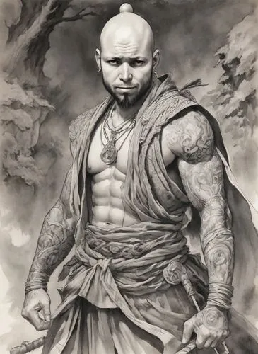 monk,xing yi quan,prejmer,indian monk,stone man,nikuman,samurai,yi sun sin,gandhi,buddhist monk,samurai fighter,shaolin kung fu,guru,sadhu,barbarian,tai qi,michelangelo,fury,orc,pencil drawing,Digital Art,Ink Drawing