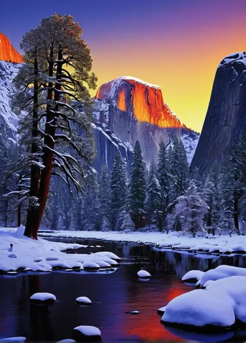 yosemite,yosemite park,half dome,yosemite national park,snowy landscape,yosemite valley,half-dome,snow landscape,salt meadow landscape,beautiful landscape,winter landscape,snowy mountains,mountain landscape,landscape background,landscapes beautiful,mountain sunrise,mountain scene,winter background,nature landscape,mountains snow,Conceptual Art,Sci-Fi,Sci-Fi 14