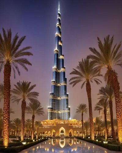 Modern Dubai architecture, luxurious skyscraper, sleek glass façade, intricate Arabic patterns, grand entrance, ornate golden details, lavish chandeliers, marble flooring, high-ceiling interior, majes