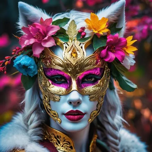 masquerade,venetian mask,asian costume,la catrina,flower cat,the carnival of venice,gold mask,golden mask,face paint,the festival of colors,fantasy portrait,la calavera catrina,feline look,catrina,feline,catrina calavera,masque,mardi gras,balinese,cat warrior,Photography,Artistic Photography,Artistic Photography 08