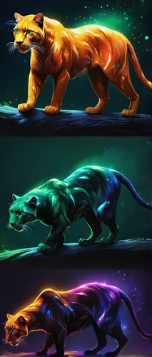 a colorful panther in the night, in the style of glowing balls, concept art, Joel Robison, flowing shapes, UHD image, colorful watercolors, dark emerald and light amber, extremely detailed​give feedba