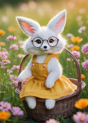 bunny on flower,fennec,child fox,cute fox,rabbit owl,adorable fox,cute cartoon character,fennec fox,little bunny,little fox,springtime background,bunny,easter theme,little rabbit,white bunny,cute cartoon image,cottontail,flower animal,picking flowers,blossom kitten,Conceptual Art,Sci-Fi,Sci-Fi 14