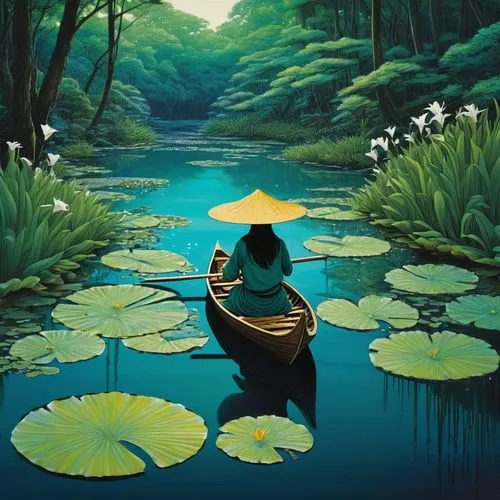 water lotus,lotus on pond,lotus pond,sampan,boat landscape,vietnam,krathong,lily pad,kerala,paper boat,canoe,perahu,canoeing,lotus blossom,lily pond,world digital painting,pedalo,lotuses,row boat,backwaters,Photography,Documentary Photography,Documentary Photography 09