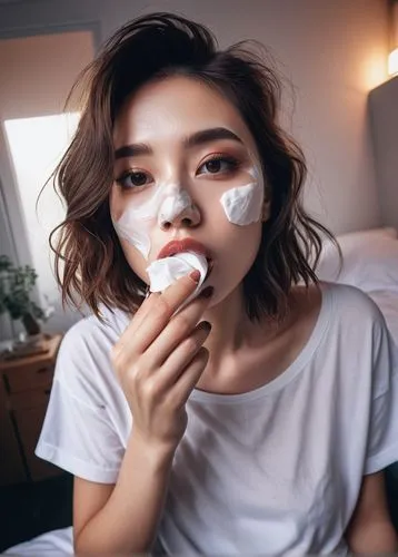 poki,whipped cream topping,beauty mask,tipoki,applying make-up,concealer,Illustration,Vector,Vector 06