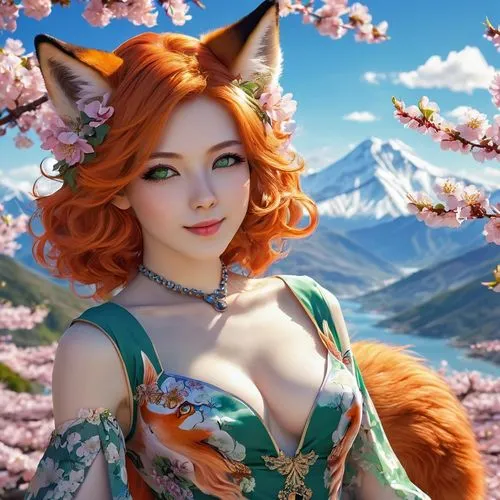 nami,springtime background,japanese sakura background,fantasy portrait,garden-fox tail,cute fox,spring background,fantasy picture,foxxy,orange petals,fox,vixen,kitsune,kittani,adorable fox,spring blossom,3d fantasy,spring blossoms,foxxx,outfox,Photography,General,Realistic