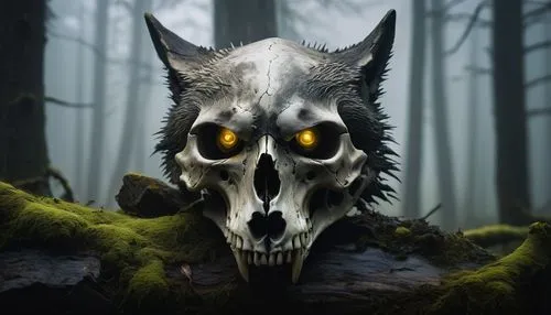 animal skull,yellow eyes,skull mask,howling wolf,cattle skull,the wolf pit,skull illustration,forest animal,skull statue,skull sculpture,gray wolf,supernatural creature,grey owl,wolf,werewolf,wolf hunting,animal head,shamanic,dark art,skull with crown,Illustration,Black and White,Black and White 23