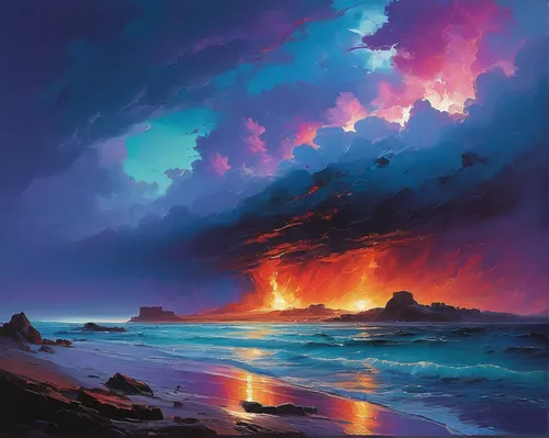 volcanic eruption,lava,lava flow,volcanic landscape,eruption,volcanic,volcano,the eruption,volcanos,aurora australis,kilauea,volcanic activity,volcanism,volcanic field,calbuco volcano,lightning storm,sea storm,fantasy landscape,coastal landscape,thunderstorm,Conceptual Art,Sci-Fi,Sci-Fi 22