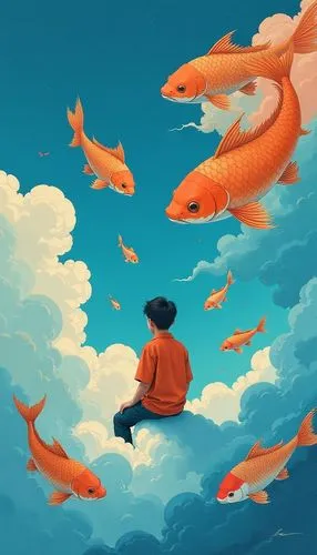 goldfish,school of fish,koi,semiaquatic,fish in water,fishes,Illustration,Realistic Fantasy,Realistic Fantasy 46