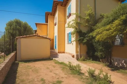 Mediterranean house with a fancy car,ranikhet,casita,casitas,villa,house painting,elderhostel,tenuta,vivienda,majorelle,hacienda,panayia,block of houses,small house,gurudwara,private house,guesthouses