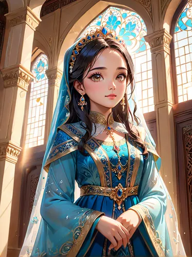 hanbok,oriental princess,the prophet mary,sultana,shuanghuan noble,suit of the snow maiden,alhambra,mary 1,bridal,arabian,fantasy portrait,islamic girl,fairy tale character,eurasian,cg artwork,girl praying,lily of the desert,rem in arabian nights,sun bride,xizhi,Anime,Anime,General