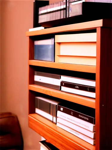 Modern CD storage, mp3 library, wooden shelf, rows of CDs, leather-bound books, warm lighting, morning sunbeam, soft focus, 3/4 composition, shallow depth of field, cinematic lighting, detailed textur