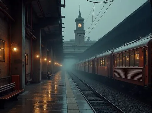 early train,train station,railways,the train station,railroad station,bremen,tokyo station,last train,french train station,treni,trainset,foggy,train,spoor,foggy day,train depot,spb,paddington,trainman,trenes,Photography,General,Realistic