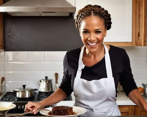 There's nothing else Sarah rather be doing right now than making sticky toffee pudding in her well-equipped kitchen,eritrean cuisine,african american woman,cookware and bakeware,food and cooking,black