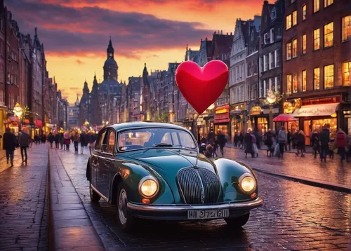 traffic light with heart,red heart on railway,heart traffic light,glowing red heart on railway,morris minor 1000,morris minor,ilovetravel,amsterdam,red and blue heart on railway,volvo amazon,colorful heart,bmw 501,saab 96,romantic night,red vintage car,heart balloons,red balloon,valentines day background,belgium,2cv,Photography,Documentary Photography,Documentary Photography 26