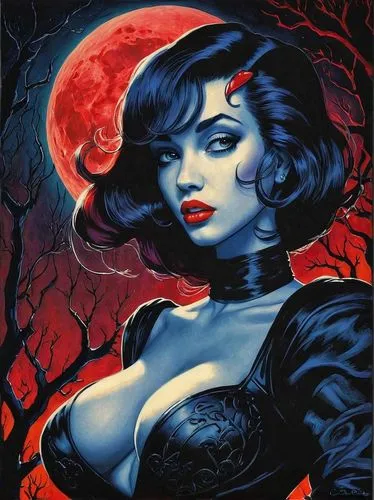 vampira,vampire woman,vampyres,vampyre,vampire lady,vampirella,viveros,nightshade,demoness,samhain,halloween poster,hildebrandt,elvira,lilith,vampiro,selene,vampiric,burlesques,moonsorrow,dark art,Illustration,American Style,American Style 06