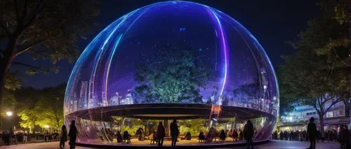 glass sphere,water cube,zeil,mirror house,glass ball,glass balls,torus,semi circle arch,giant soap bubble,toroid,vivid sydney,the park at night,ellipsoid,musical dome,etfe,plasma lamp,round arch,flyer carousel,ellipsoidal,cavenagh,Illustration,Retro,Retro 25