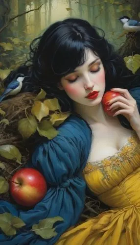 blend with background,Snow,woman eating apple,golden apple,mabon,sleeping apple,red apples,girl picking apples