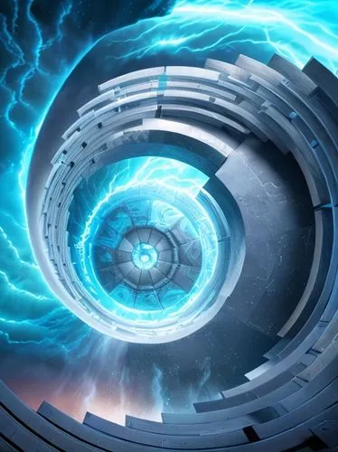 A blue swirling storm of clouds and lightning,electric arc,spiral background,time spiral,wormhole,vortex,spiral,energy centers,stargate,strom,maelstrom,rotating beacon,spiralling,bolts,quantum,whirlpo