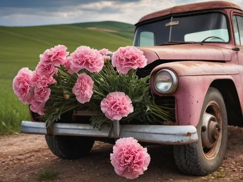 flower car,pink carnations,pickup truck,planted car,pink car,pickup trucks,pick-up truck,vintage vehicle,pink carnation,oldtimer car,vintage car,old country roses,deadheading,vintage flowers,fringed pink,antique car,easter truck,rust truck,old vehicle,countrywoman,Photography,Fashion Photography,Fashion Photography 06