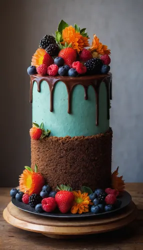 Imagine a delightful cake with a burst of rich flavors.,mixed fruit cake,chocolate layer cake,rainbow cake,black forest cake,fruit cake,strawberries cake,rye bread layer cake,flourless chocolate cake,