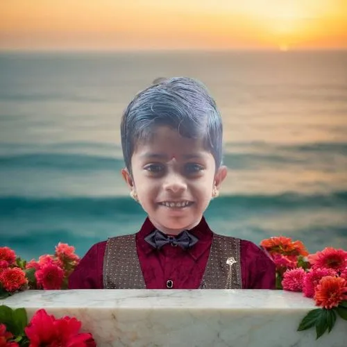 an altered pograph of a boy in front of a sunset,rizvan,abhinav,gautham,anirudh,pranav,aditya