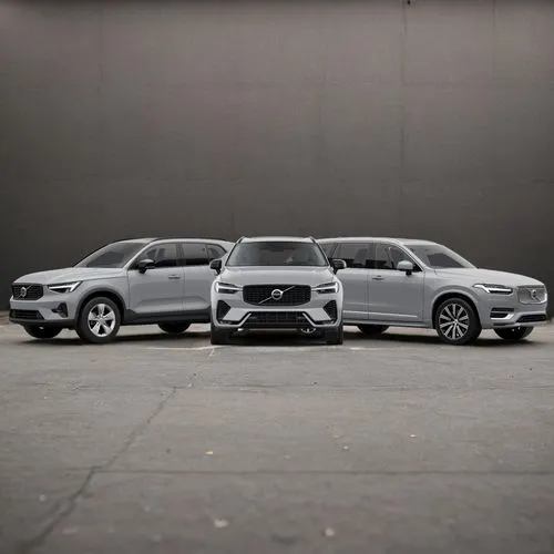 3 cars on the spot for a new reveal, dark background, dark, mysterious, spot lights on the ground, happy atmosphere, elegant, fancy style.,volvo xc90,volvo cars,volvo xc70,volvo xc60,wagons,audi ur-s4