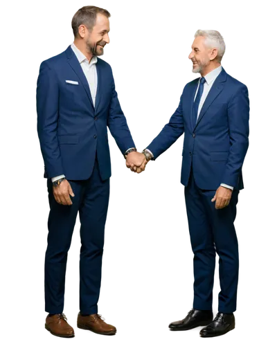 Mature man, husband, smiling face, gentle eyes, short hair, beard, white shirt, dark blue suit, silver watch, holding hands together, standing pose, 3/4 composition, soft natural light, warm color ton