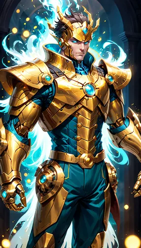 golden mask,gold wall,poseidon god face,gold mask,dark blue and gold,sea god,golden crown,summoner,paladin,sun god,electro,gold colored,golden unicorn,gold color,foil and gold,knight star,golden dragon,garuda,leo,zodiac sign leo,Anime,Anime,Cartoon