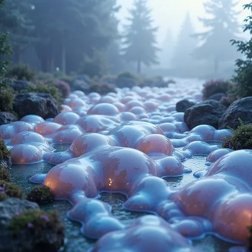 mushroom landscape,spheres,forest mushrooms,blue spheres,alien world,mushrooms,winter mushrooms,mushroom island,slimes,forest mushroom,forest floor,puffballs,toadstools,glass balls,alien planet,orbs,windfalls,biomes,fungi,bubbled