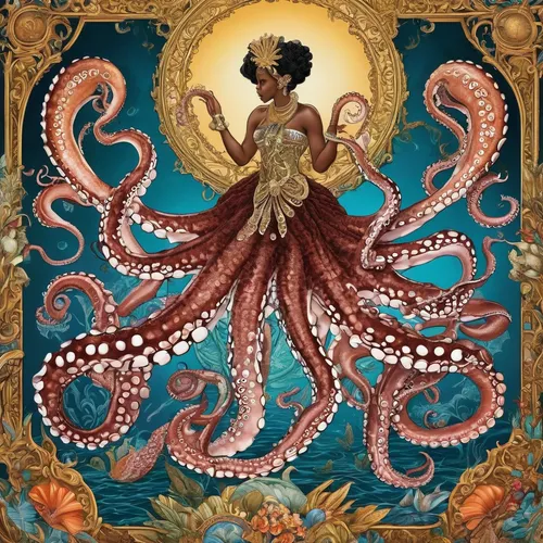 octopus,god of the sea,kraken,octopus tentacles,sea god,cephalopod,medusa,aquarius,coral guardian,fun octopus,medusa gorgon,calamari,tentacles,merman,moana,the sea maid,khokhloma painting,nautilus,cephalopods,pink octopus,Conceptual Art,Fantasy,Fantasy 22