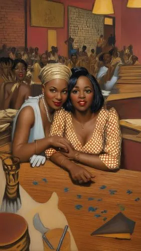 beautiful african american women,afro american girls,women at cafe,african american woman,black women,oil on canvas,oil painting on canvas,blues and jazz singer,african art,black couple,mahogany family,black woman,juneteenth,african woman,business women,vintage art,businesswomen,meticulous painting,oil painting,afroamerican,Illustration,Realistic Fantasy,Realistic Fantasy 21