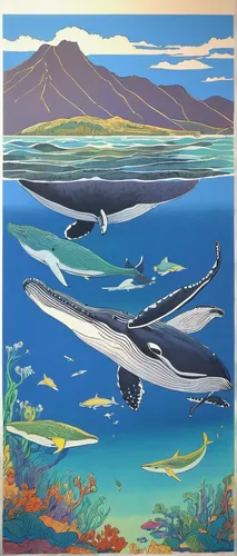 """The Humpback's World"" Limited Edition Serigraph by - 4",pilot whales,whales,oceanic dolphins,dolphins,dolphins in water,two dolphins,cetacea,pilot whale,pot whale,cetacean,porpoise,dolphin coast,d