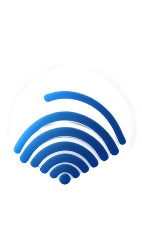 Wi-Fi signal logo, blue and white colors, circular shape, radio wave design, modern minimalist style, glossy surface, 3D render, bright lighting, high contrast, simple composition, transparent backgro