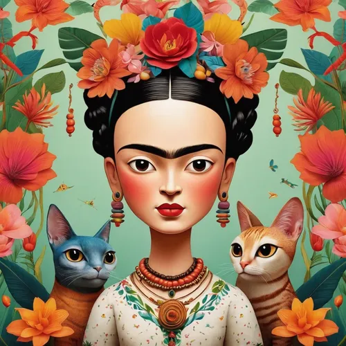 frida,chinese art,oriental princess,geisha,geisha girl,mulan,oriental girl,flower cat,oriental,chinese icons,oriental painting,siamese cat,siamese,flower and bird illustration,girl in flowers,han thom,balinese,vietnamese woman,asia,cartoon flowers,Art,Artistic Painting,Artistic Painting 31