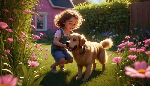 boy and dog,girl with dog,little boy and girl,golden retriever,girl and boy outdoor,samen,picking flowers,annie,companion dog,retriever,children's background,suri,golden retriver,mans best friend,arrietty,girl picking flowers,tenderness,dog illustration,dog playing,heatherley,Photography,Artistic Photography,Artistic Photography 10