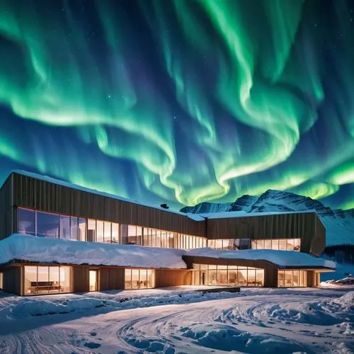 Create a concept for a cultural center or museum inspired by the Northern Lights. How would you use architecture and color to tell the story of this natural phenomenon?",northen lights,norther lights,