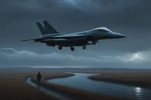 Explore a suspenseful encounter between a fighter jet and a UFO in the middle of a storm.,boeing x-45,boeing f/a-18e/f super hornet,northrop grumman,northrop yf-23,boeing f a-18 hornet,lockheed martin