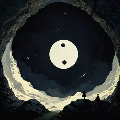 yinyang,badland,monowai,little planet,moonglow,yin yang,mononoke,the moon,big moon,hanging moon,circle,wudang,circling,black hole,moon and star,pangu,moon phases,moon phase,full moon,moons,Illustration,American Style,American Style 12