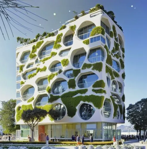 the unusual building has green leaves growing on it,cubic house,ecovillages,cube stilt houses,ecological sustainable development,apartment building,greentech,Photography,Artistic Photography,Artistic 