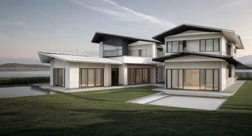 Entrance of structure, modern house design with modern house, in the style of 32k uhd, dark green and light gold, engineering/construction and design, blown-off-roof perspective, dark silver and white