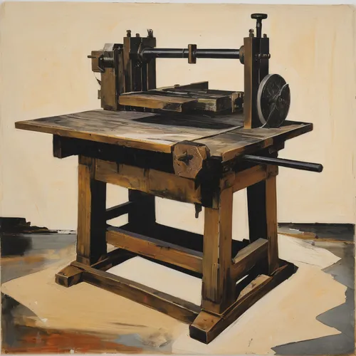 wood block press from 1500s,sewing machine,bandsaw,woodblock printing,the girl studies press,sharpener,writing or drawing device,radial arm saw,wood shaper,riveting machines,simple machine,band saw,st