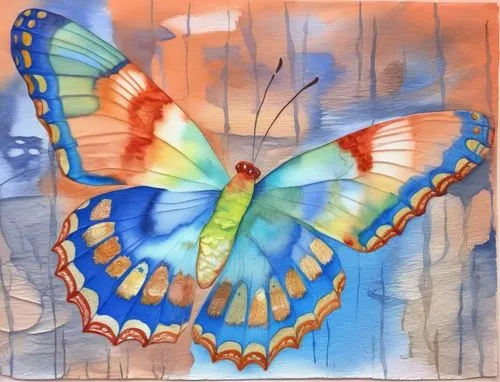 a painting of a erfly flying,ulysses butterfly,butterfly clip art,charaxes,morpho butterfly,janome butterfly,french butterfly,Illustration,Paper based,Paper Based 24