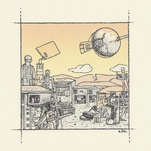 people are using a computer while surrounded by boxes,adolfsson,camera illustration,post-it note,pioneer 10,kurelek,monsivais