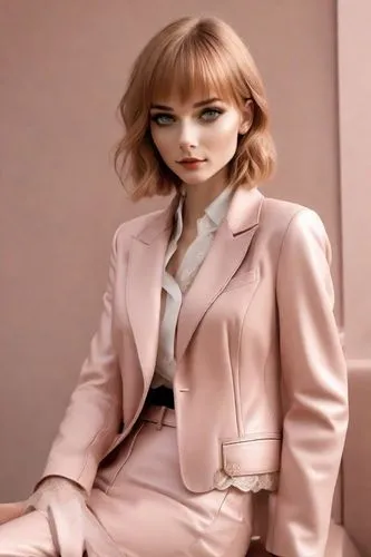 maxmara,pink leather,lily-rose melody depp,pantsuit,pink tie,pink background,Photography,Commercial