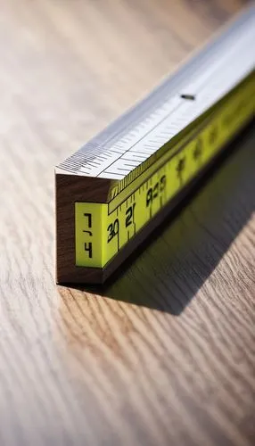 Architectural ruler, wooden texture, 30cm length, precise markings, ergonomic handle, desk setting, modern office, fluorescent lighting, background blur, shallow depth of field, slight shadow under ru