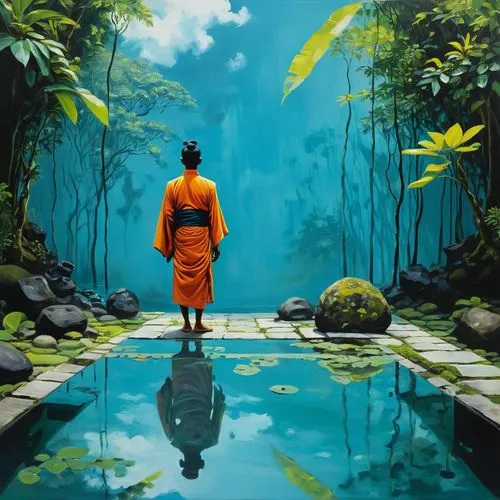 world digital painting,swami,orange robes,orange,monk,defence,indian monk,kamehameha,orang,defend,yogiji,inmate,dhammananda,sanatana,orangun,oranje,buddhist monk,cartoon video game background,sanatan,swamiji,Conceptual Art,Oil color,Oil Color 02