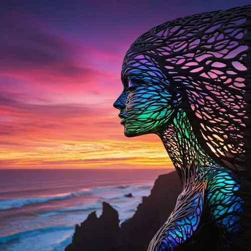 mermaid silhouette,woman sculpture,mermaid background,wire sculpture,neon body painting,mother earth statue,wavefront,sculptress,woman silhouette,sutro,silhouette art,girl on the dune,digiart,fathom,art silhouette,sunset glow,la jolla,gradient mesh,light art,coast sunset,Conceptual Art,Fantasy,Fantasy 02